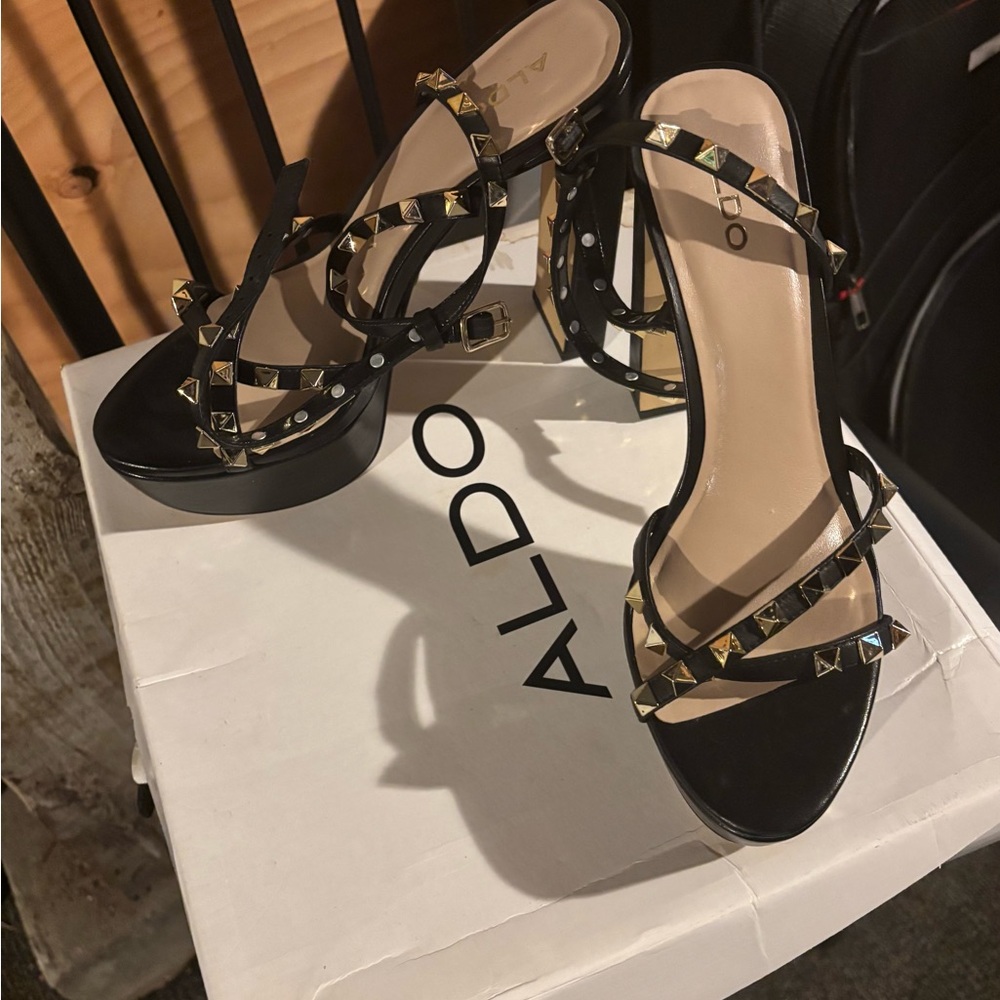 ALDO Black and Gold Studded Heels